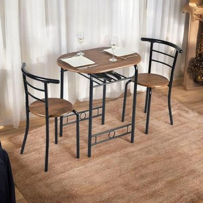 FurnitureR Table Ronde avec Chaises pour 2 Personnes, Table de Cuisine Rétro-Industrielle Chic avec Porte-Bouteilles, Set de Salle à Manger pour Bistro, Jardin, Balcon, Petit Espace, Cadre en Métal