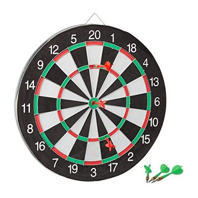Relaxdays Alvo de dardos clássico X2, plástico e metal, branco e preto, 43 cm