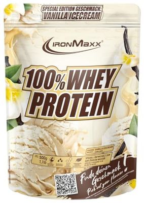 IronMaxx 100% Whey Protein Polvo - Vanilla Ice Cream 500g Bolsa | Proteína de suero de leche reducida en azúcar y soluble en agua | Disponible en muchos sabores diferentes