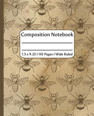 Vintage Composition Notebook: 110 Pages | Wide Ruled | Notebook Composition Aesthetic| 7.5 x 9.25 | For kids, teens, adults, students | Vintage Aesthetic Notebook for school, College, Work