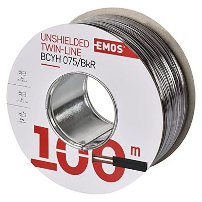 EMOS Copper Cable 2 x 0.75 mm², 100 Metres Pure Copper for Low Voltage, Black with Polarity Marking