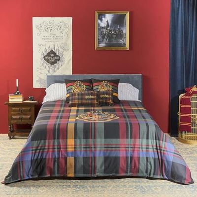 BELUM | Harry Potter dekbedovertrek, dekbedovertrek van 100% katoen met knopen, klassiek Zweinstein-model voor een bed van 180 cm (260 x 240 cm)