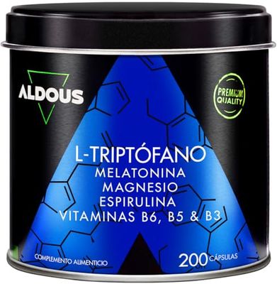 200 Gélules Tryptophane 600mg + Mélatonine et Magnésium + Vitamines B6, B5, B3 + Spiruline - Hautement Dosé pour un Sommeil Réparateur - 1,78mg de Mélatonine - L-Tryptophane Pour Bien Dormir