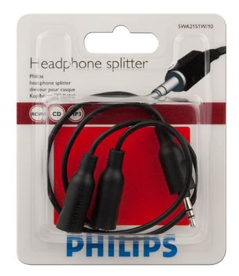 Philips SWA2151W Distribuidor de auriculares para cabo (3,5 mm (M), 2 3,5 mm (F), macho / feminino, preto, 3,5 mm/2 3,5 mm, níquel)