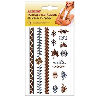 Tatouages ​​temporaires de Couleurs métalliques alpines | Autocollants corporels Amovibles pour Enfants et Adultes | Tatouages ​​de Couleur métallique Amovibles : Or et Argent