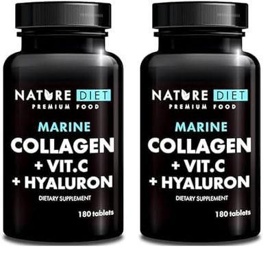 Nature Diet - Collagène marin avec acide hyaluronique et vitamine C, 180 comprimés, 500 mg | Peptane F | Collagène de poisson (Lot de 2)