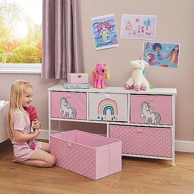 Liberty House Toys Kids Unicorn 5 Drawer Storage Chest, Pink