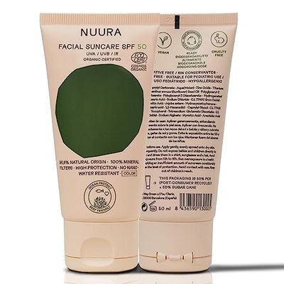 NUURA - Protector Solar Facial Mineral con Color Ecológico - SPF 50+ UVA/UVB/IR - Vegano, Cruelty Free, Ocean & Reef Respect - Para Pieles Sensibles, 50 ml