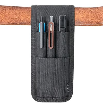 Riempenhouder, pennenhouder, etui voor pennenhouder, houder voor riem, houdt meerdere pennen, 6 inch liniaal, 2 pennen en een markeerstift. Gemaakt van duurzame stoffen, afneembaar, zwart.