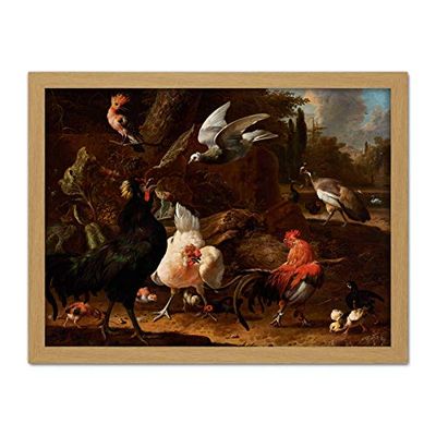 Artery8 Hondecoeter Birds In A Park Roosters Painting Artwork Framed Wall Art Print 18X24 Inch