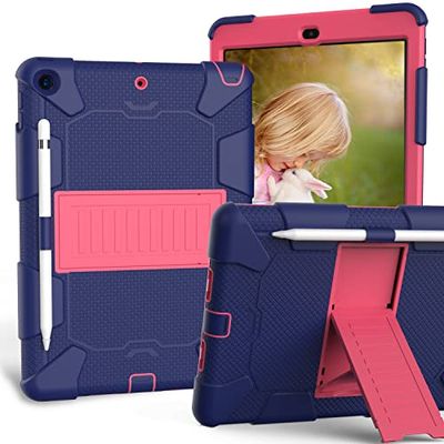 Visaccy Funda para iPad de 9ª 8ª 7ª generación, iPad de 10.2 Pulgadas 2021/2020/2019, Funda de Silicona Resistente de 3 Capas de Cuerpo Completo, Cubierta Resistente a Prueba de Golpes con Soporte