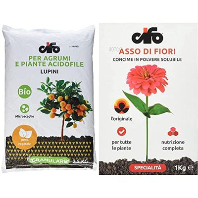 Cifo Lupini per Agrumi e piante Acidofile 2,5 kg & Asso di Fiori Concime in Polvere solubile per tutte le piante da balcone giardino ed orto 1 Kg