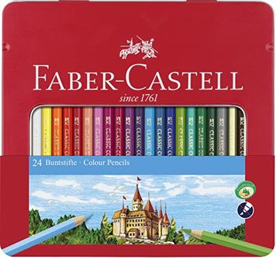 Faber-Castell 115824 - Estuche de metal con 24 lápices de color Castillo, colores surtidos