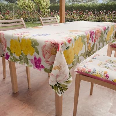 PETTI Artigiani Italiani - Nappe Anti-Taches Rectangulaire (140 x 180 cm) Couvre-Table de Cuisine, Motif Floral 30, X6 Places, 100% fabriquée en Italie