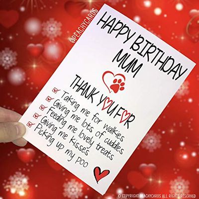 Birthday Cards from The Dog, Funny Cards from The Dog, Dog Cards, Mum Birthday Card, Thanks Mum, Novelty Cards, Family Pet Cards Fun PC271