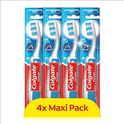 Colgate Lot de 4 brosses à dents souples portables | Brosse à dents de voyage | Se replie dans une taille compacte | Parfait pour les valises et les sacs | Étui à rabat pour protéger les poils