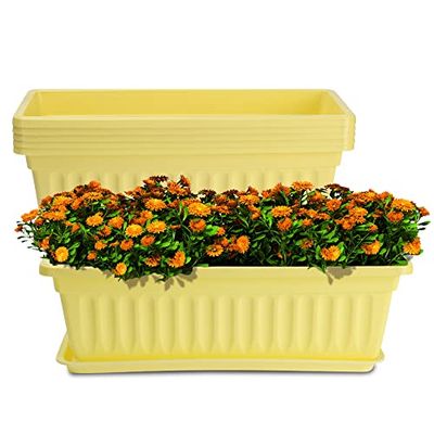HOXHA 6-pack fönsterlåda planterare, 43 cm plastgrönsaksblomlådor med bricka, rektangulära inomhus- och utomhusblomkrukor för fönsterbräda, uteplats, veranda, trädgårdsbalkong