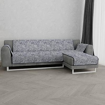 Italian Bed Linen “ Glamour” Anti-Slip Sofa Cover with Chaise-Longue Right, Dark Blue, 240cm