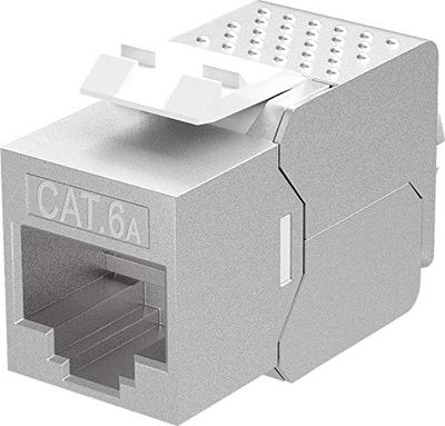 Goobay 90864 Keystone-module RJ45 bus/Slim Line 14,7 mm/CAT 6A netwerkstekker 500 MHz/STP bus 8P8C voor netwerkkabel/LSA-montage/zink
