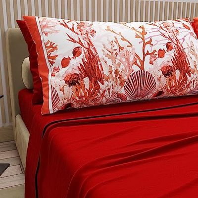 PETTI Artigiani Italiani - Katoenen beddengoed met kussenslopen met digitale print, beddengoed voor Frans bed, rood, 100% Made in Italy