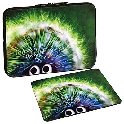 PEDEA Design Laptop Case Sleeve for up to 15.6 inch with mouse pad, Green Hedgehog