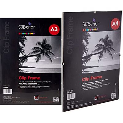 Sseco Clip A3 Clipframe, Clear & Stewart Superior A4 Back Loading Clip Frame with Plexi Safety Glass