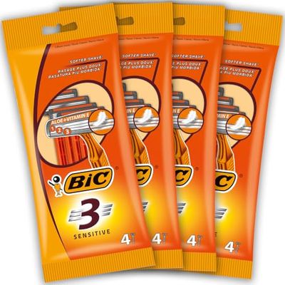 BIC 3 rasoi monouso da uomo, a testa fissa, tripla lama per una rasatura ravvicinata, confezione da 4 confezioni da 4