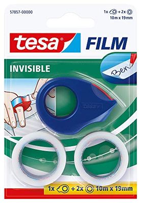 tesa matowo-niewidoczna folia, 2 rolki + mini roller, czerwono-niebieski, blister