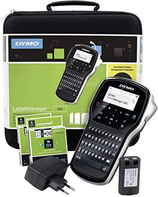 Dymo LabelManager 280 skrivbordsetiketteringsmaskin + 4 kassetter med D1-tejp 12 mm x 7 m