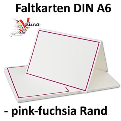 Neuser Folding Cards A6 105 x 148 mm – Natural White with Fuschia Pink Trim – FSC Certified. – 250 g/m² Quality Brand Vellina. 25 Doppelkarten Naturweiß-Pink