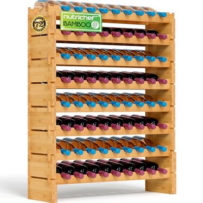 Bamboo Wine Rack, Freestanding 8-Tier 72 Bottle Holder, Wooden Storage Shelves, Stackable Modular Wine Organizer, Display Shelf for Home & Kitchen