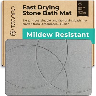 TOSORO - Tapis de Bain en Pierre, Terre de diatomées Tapis de Douche antidérapant - Séchage Rapide - Tapis de Bain Absorbant - Design élégant et Moderne, Facile à Nettoyer (23,5 x 15 Graphite)