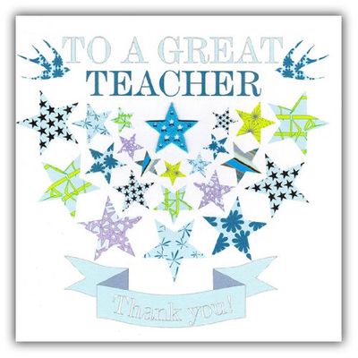 Claire Giles Greeting Cards, Thank You Teacher Card, Blue Greeting Card for a Great Teacher