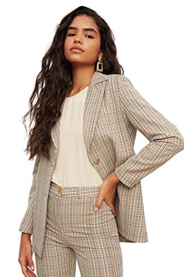 Trendyol Vrouwen Regular Standaard Revers Kraag Geweven Blazer, Beige, 64