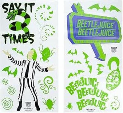 Beetlejuice film väggdekaler officiella licensierade Warner Brothers lyser i mörkret rumsdekor innehåller 50 återanvändbara dekorationer för sovrum, lekrum, teater eller barnrum
