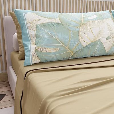 PETTI Artigiani Italiani - Cotton Sheets with Pillowcases in Digital Print, Double Bed Sheet, Complete Bed Set, Taupe, 100% Made in Italy