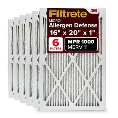 Filtrete 16x20x1 Luchtfilter MPR 1000 MERV 11, Allergen Defense, 6-Pack (exacte afmetingen 15.69 x 19.69 x 0.81)