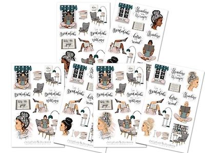 Set di adesivi "Girls Books" - adesivi per il diario, adesivi per l'agenda, adesivi per la casa, lettura, topo di biblioteca, topo di biblioteca, apprendimento, moda, colori dei capelli