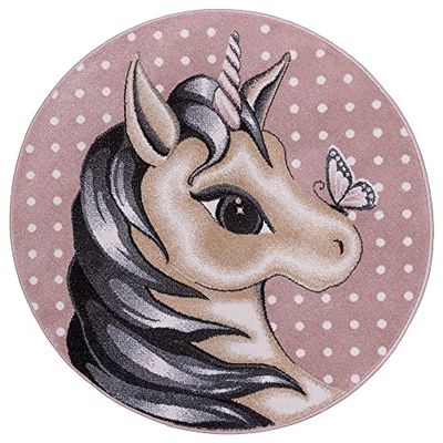 Hanse Home Design kindertapijt Cute Unicorn (80 cm, rond, zachte pool, krachtige kleuren, ideaal voor kinderkamer, speelonderlegger, duurzaam en onderhoudsvriendelijk, roze pastelkleurig