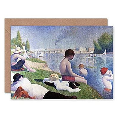 Artery8 Seurat Bathers at Asnieres Painting Fine Art Greeting Card Plus Envelope Blank Inside