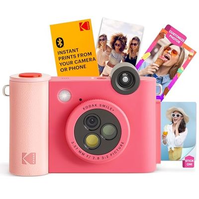 KODAK Smile+ trådlös digital direktbildskamera med effektförändrande objektiv, 2 x 3 tums ZINKfototryck med självhäftande baksida, kompatibel med iOS- och Android-enheter – fuchsia