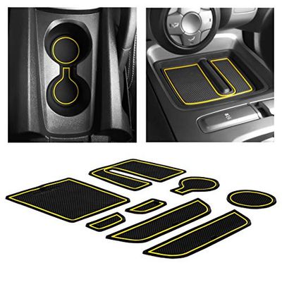 Custom Fit Cup, Door, and Console Liner Accessories for 2010-2015 Chevy Camaro (Yellow)