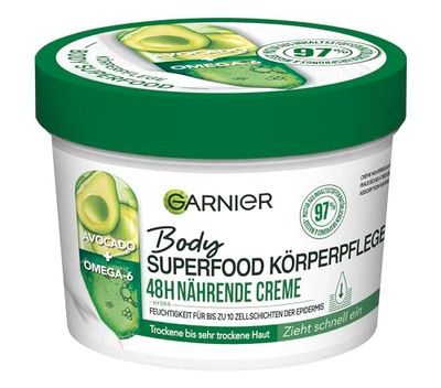Garnier Närande kroppsvård för torr hud, body smör med avokado och Omega 6, för upp till 48 timmars fukt, Body Superfood, 1 x 380 ml