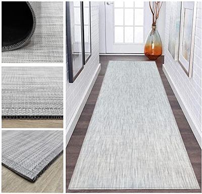 Tadi & Imperio1979 Tapis Long en Vinyle tressé pour Couloir, Cuisine ou Chambre à Coucher, Couleur Ivoire Argent Haute résistance avec Dos en PVC antidérapant (Twist feston 1019)