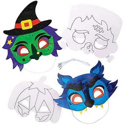 Baker Ross FX231 Ungar Halloween Färga in Masker 8-Bit Packa