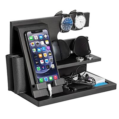 Cadeaus voor mannen Verjaardag Houten Docking Station Nachtkastje Vader Verjaardagscadeau voor mannen Docking Station mobiele telefoon Kerstcadeau Echtgenoot Opa Papa Gifts