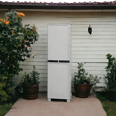 Dmora - Armadio da esterno Namur, Mobile multiuso, Armadio per lavanderia, Armadietto outdoor, 100% Made in Italy, Grigio chiaro, 50x39h172 cm