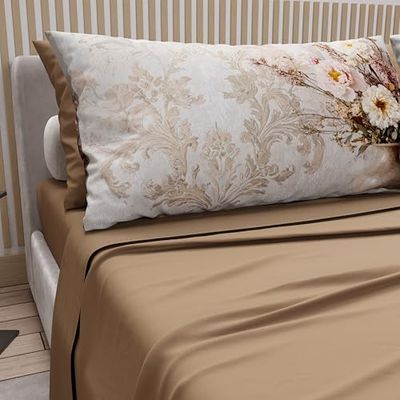 PETTI Artigiani Italiani - Beddengoed voor tweepersoonsbed, katoen met digitale print, compleet laken voor tweepersoonsbed, patroon 341 modder, 100% Made in Italy
