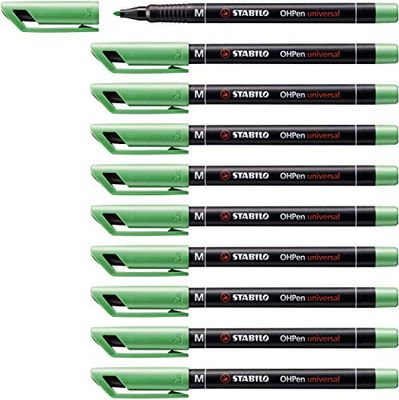 STABILO OHPen - Marqueur permanent - Lot x 10 marqueurs - Vert (encre permanente/pointe médium 1 mm)