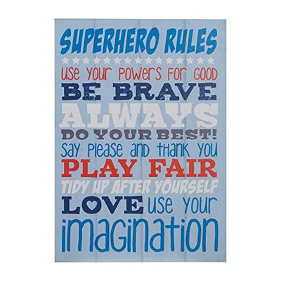 Premier Housewares 2800779 Kid's Super Hero Rules Wall Plaque - Blue 1x20x28 cm